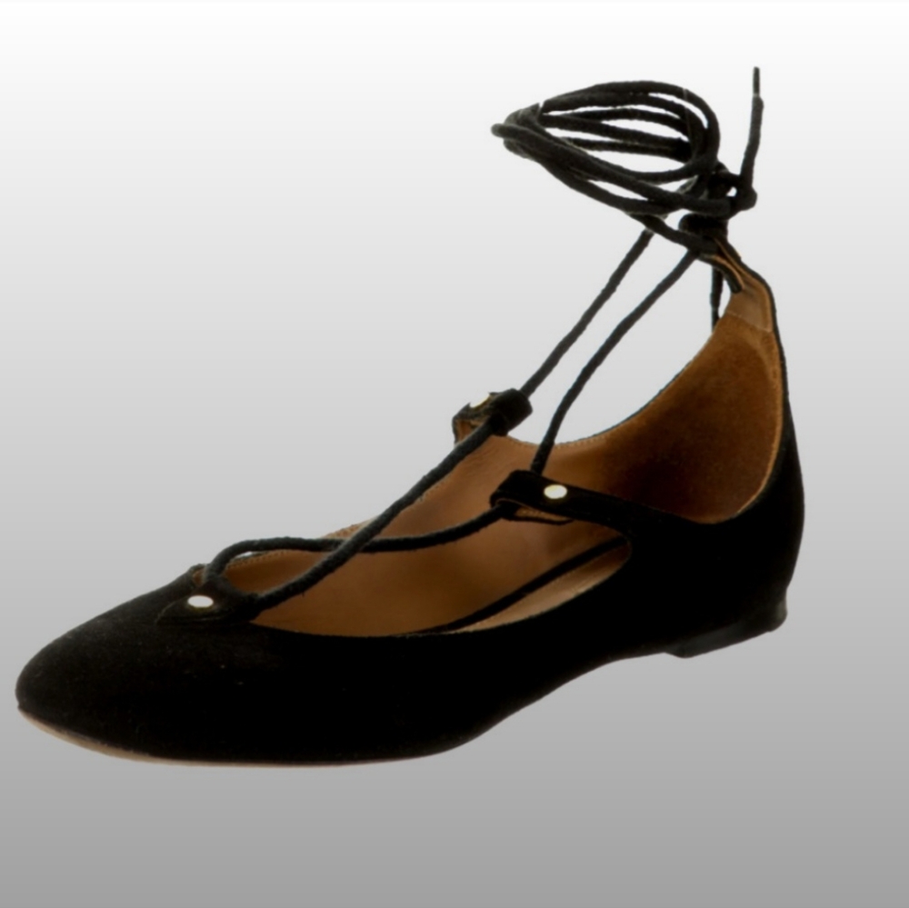 Chloe Foster black suede Flats ballet slipper ankle wrap tie size 7